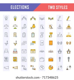 Set vector line icons with open path voting and elections. Collection politics symbol with elements for mobile concepts and web apps. Collection modern infographic logo and pictogram.