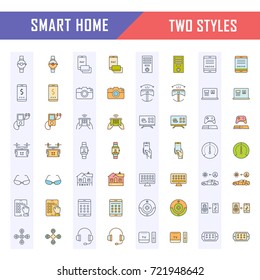 Set vector line icons with open path smart home, smart systems and technology with elements for mobile concepts and web apps. Collection modern infographic logo and pictogram.