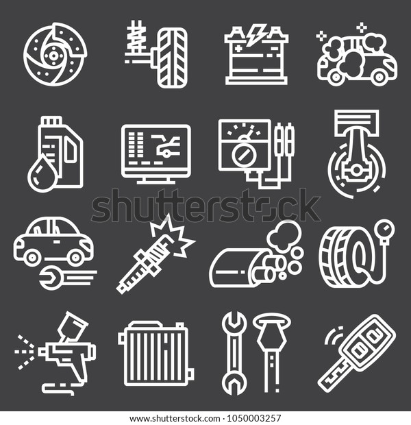 Set vector line icons with open path car service,\
auto repair and transport with elements for mobile concepts and web\
apps.