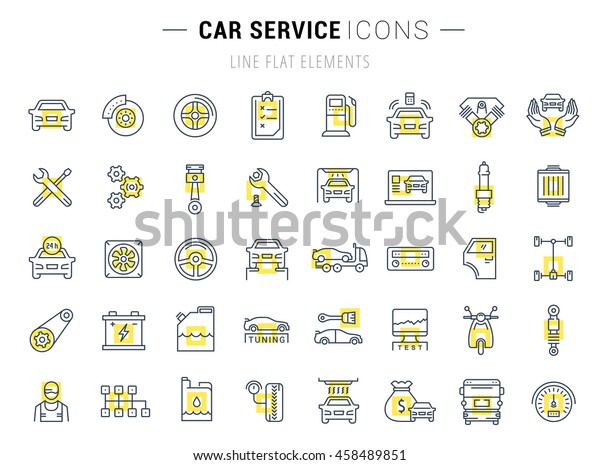 Set\
vector line icons with open path car service, auto repair and\
transport with elements for mobile concepts and web apps.\
Collection modern infographic logo and\
pictogram.