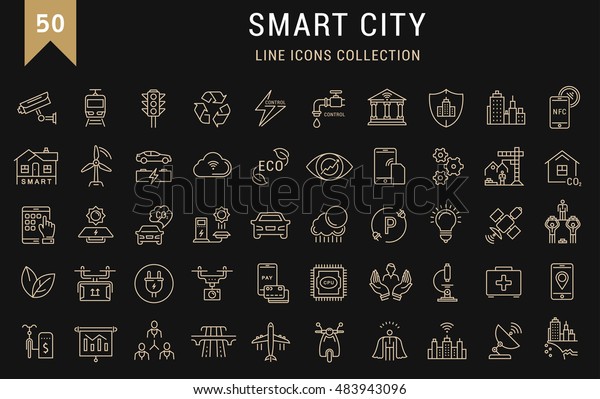 Set vector line icons\
with open path smart sity and technology with elements for mobile\
concepts and web apps. Collection modern infographic logo and\
pictogram.