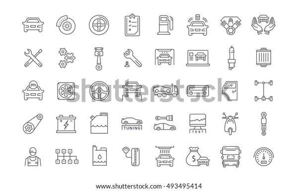 Set\
vector line icons with open path car service, auto repair and\
transport with elements for mobile concepts and web apps.\
Collection modern infographic logo and\
pictogram.