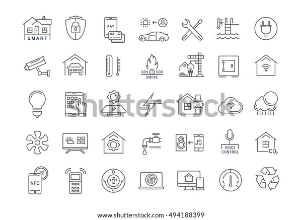 Set vector line icons\
with open path smart home,systems and technology with elements for\
mobile concepts and web apps. Collection modern infographic logo\
and pictogram.