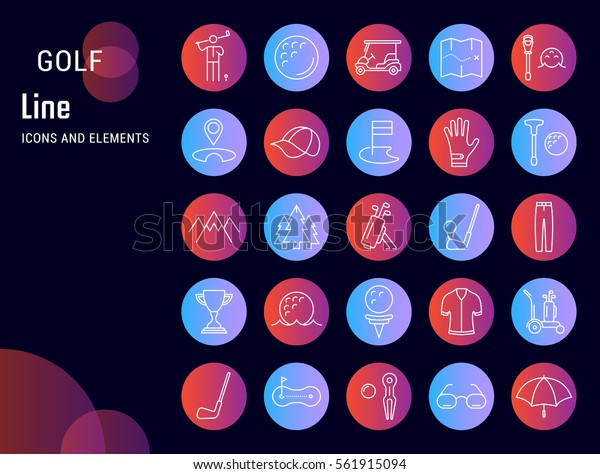 Set vector line icons\
with open path game golf and golf equipments with elements for\
mobile concepts and web apps. Collection modern infographic logo\
and pictogram.