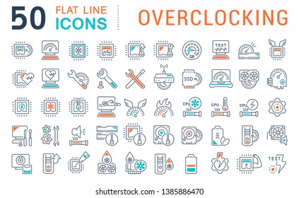 Set of vector line icons of overclocking for modern concepts, web and apps.