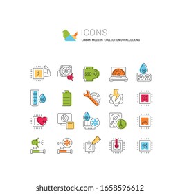 Set of vector line icons of overclocking for modern concepts, web and apps.