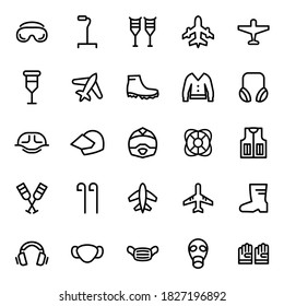 Set von Vektorlinien-Icons von persönlichen Schutzausrüstung für moderne Konzepte, Web und Apps.
