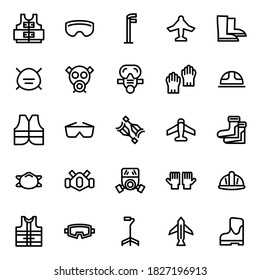 Set of vector line icons of personal protective equipment for modern concepts, web and apps.
