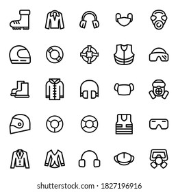 Set of vector line icons of personal protective equipment for modern concepts, web and apps.
