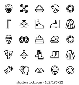 Set of vector line icons of personal protective equipment for modern concepts, web and apps.
