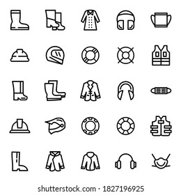 Set of vector line icons of personal protective equipment for modern concepts, web and apps.
