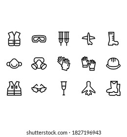 Set of vector line icons of personal protective equipment for modern concepts, web and apps.
