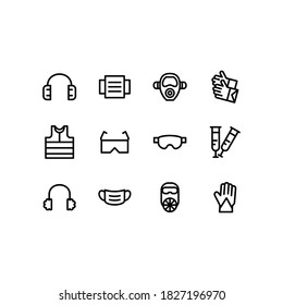 Set of vector line icons of personal protective equipment for modern concepts, web and apps.
