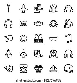 Set von Vektorlinien-Icons von persönlichen Schutzausrüstung für moderne Konzepte, Web und Apps.
