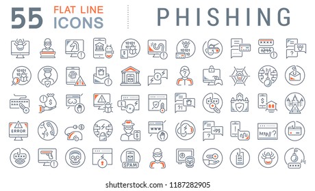 Set of vector line icons of phishing for modern concepts, web and apps.
