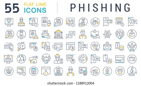 Set of vector line icons of phishing for modern concepts, web and apps.