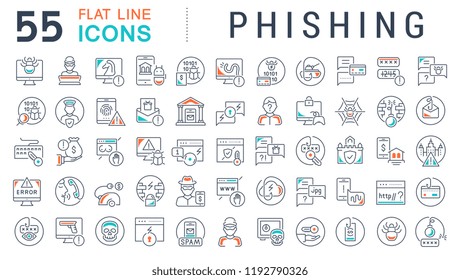 Set of vector line icons of phishing for modern concepts, web and apps.