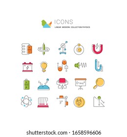 Set of vector line icons of physics for modern concepts, web and apps. 