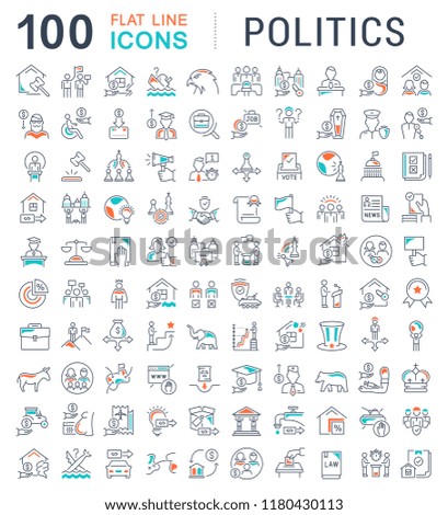 Set of vector line icons of politics for modern concepts, web and apps.