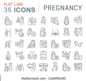 Set of vector line icons of pregnancy for modern concepts, web and apps.