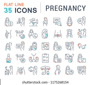 Set of vector line icons of pregnancy for modern concepts, web and apps.