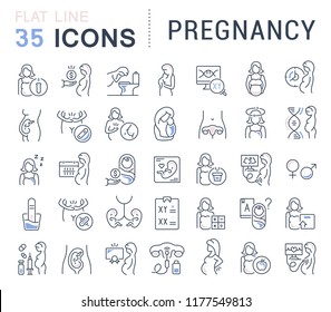 Set of vector line icons of pregnancy for modern concepts, web and apps.