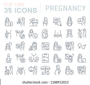 Set of vector line icons of pregnancy for modern concepts, web and apps.