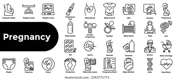 Set Vector Line Icons of Pregnancy