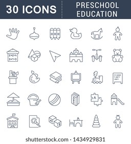 Set of vector line icons of preschool education for modern concepts, web and apps.