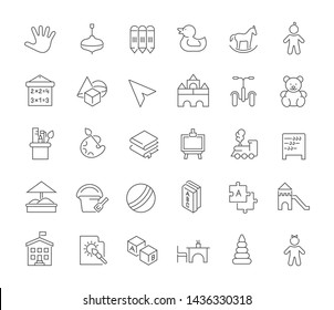 Set of vector line icons of preschool education for modern concepts, web and apps.