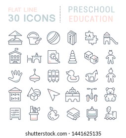 Set of vector line icons of preschool education for modern concepts, web and apps.