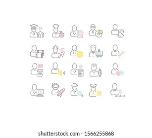 Set of vector line icons of professions for modern concepts, web and apps. 