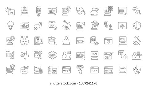 Set of vector line icons of programming for modern concepts, web and apps.