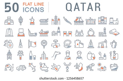 Set of vector line icons of Qatar for modern concepts, web and apps.