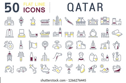 Set of vector line icons of Qatar for modern concepts, web and apps.