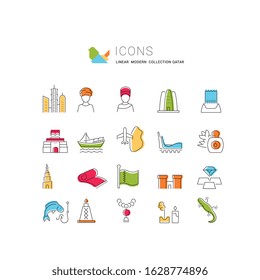 Set of vector line icons of Qatar for modern concepts, web and apps.