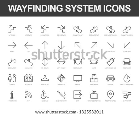 Set of vector line icons ready to use in a wayfinding system.