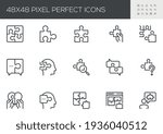 Set of Vector Line Icons Related to Puzzle. Puzzle Pieces, Conundrum, Mental Technique, Thinking Man. Editable Stroke. 48x48 Pixel Perfect.