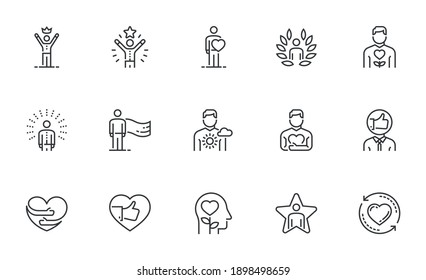 Set of Vector Line Icons Related to Self-esteem. Self-acceptance, Self-respect, Self-development. Editable Stroke. Pixel Perfect. - Shutterstock ID 1898498659