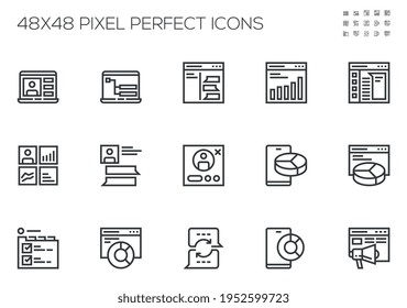 Set of Vector Line Icons Related to CRM. Customer Relationship Management, Interactions with Customers. Editable Stroke. 48x48 Pixel Perfect.