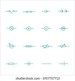 A set of vector line icons related to electric circuits and symbols.
