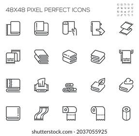 Set of Vector Line Icons Related to Towel. Paper Towel, Napkin, Wet Wipe. Editable Stroke. 48x48 Pixel Perfect.