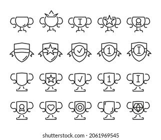 Set of Vector Line Icons Related Award, Cup, Winner, Trophy 