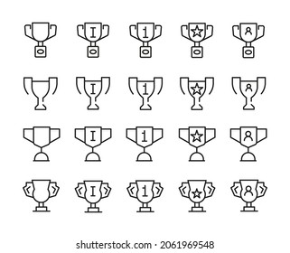 Set of Vector Line Icons Related Award, Cup, Winner, Trophy 