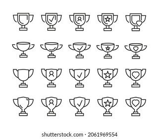 Set of Vector Line Icons Related Award, Cup, Winner, Trophy 
