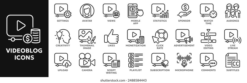 Conjunto de iconos de línea de Vector Video Video relacionados con Símbolos para Sitio web o App ui, diseño de logotipo, ilustración