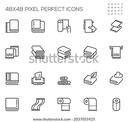 Set of Vector Line Icons Related to Towel. Paper Towel, Napkin, Wet Wipe. Editable Stroke. 48x48 Pixel Perfect.