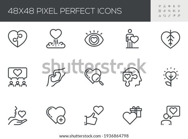 Set\
of Vector Line Icons Related to Friendship and Love. Falling in\
Love, Amorousness, Mutual Understanding, Passion, Mutual\
Relationship. Editable Stroke. 48x48 Pixel\
Perfect.