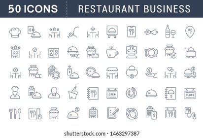 Set of vector line icons of restaurant business for modern concepts, web and apps. 