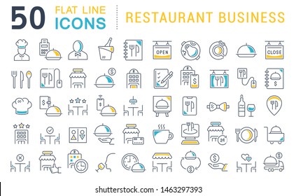 Set of vector line icons of restaurant business for modern concepts, web and apps. 